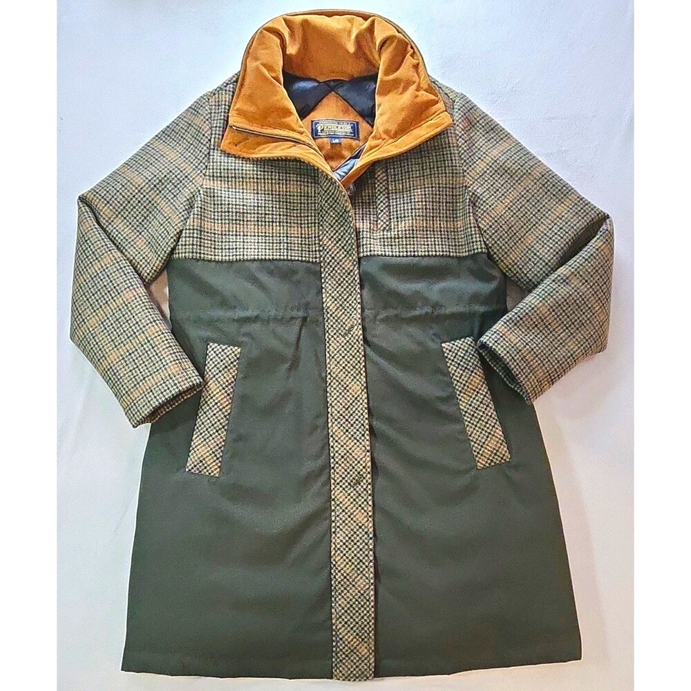Pendleton Women's Plaid Puffer Coat Full Zip Button Pockets Green/Brown Size L